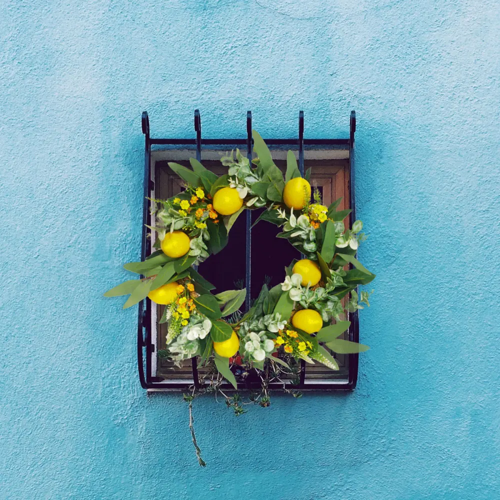 Искусственный весенний фруктовый венок гирлянда сушеные цветы 42 см и зеленые