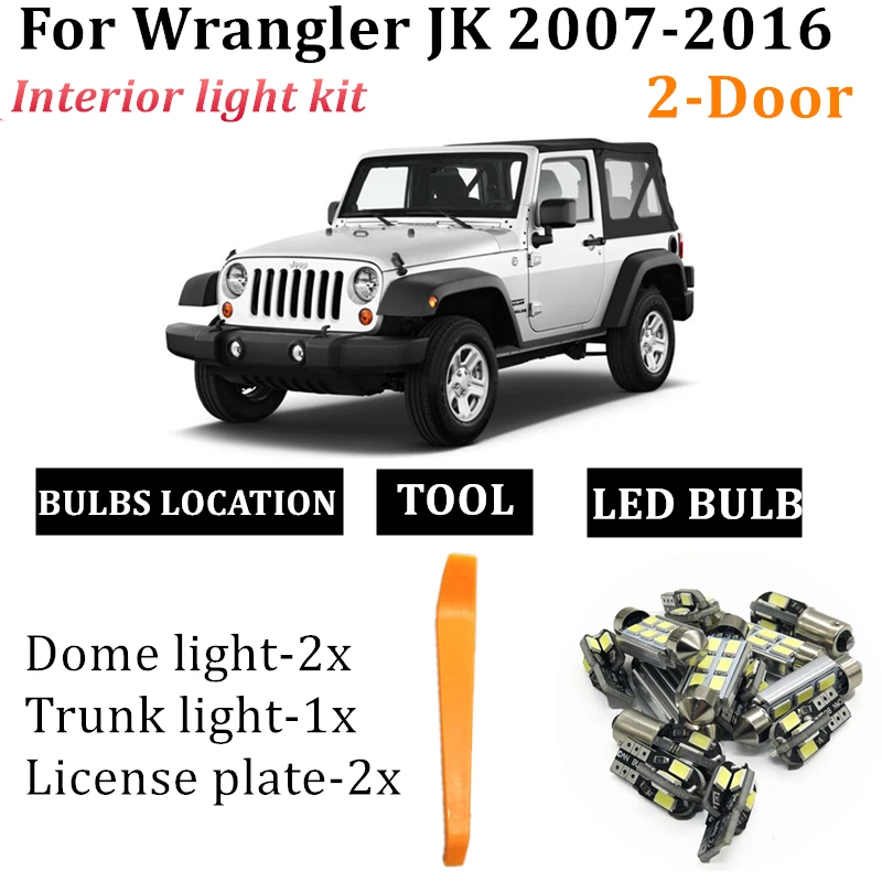 5X ошибок светодиодный интерьер светильник комплект для 2007-2016 Jeep Wrangler JK 2-дверная