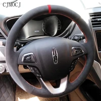 for lincoln continental mkc mkz mkx diy hand stitched leather suede steering wheel cover car interior accessories