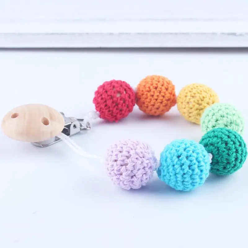 

Handmade Baby Pacifier Clip Chain Infant Boys Girls Rainbow Crochet Beads Toys Teether Pacifier Chain Holder Baby Nipple Feeding