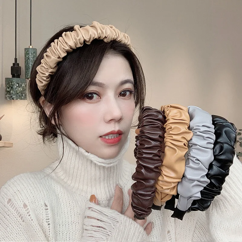 

Designer Retro PU Leather Hair Hoop Girls Hairbands Woman Headbands Women Hair Accessories Ornament Korean Fashion Head Band