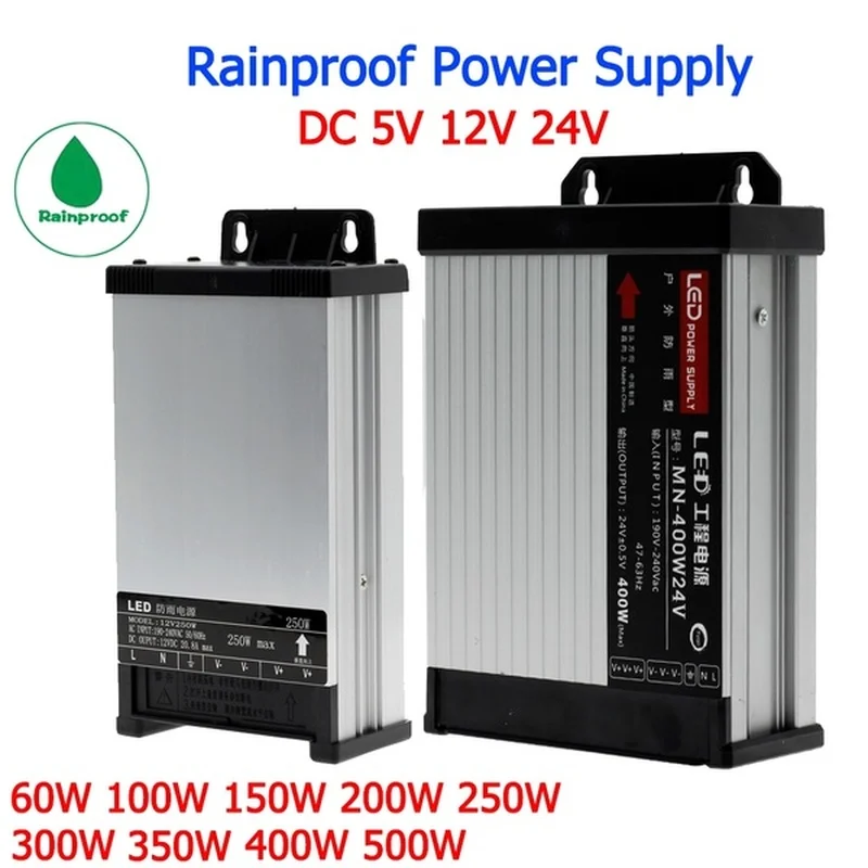 12V Power Supply Outdoor Rainproof Lighting Transformers 24v 5v power supply 60W 100W 150W 200W 250W 300W 400W 500W 600W