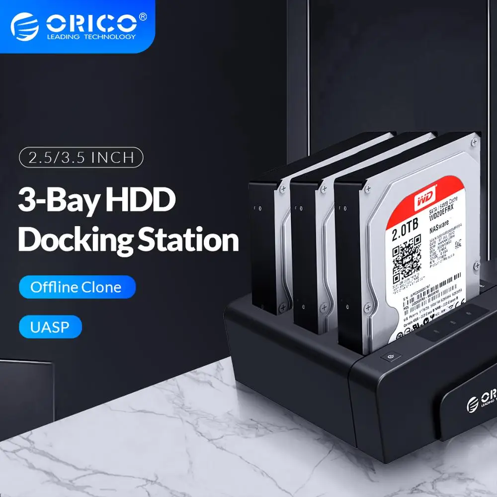 

ORICO 3-Bay USB 3.0 HDD Dock Station for 2.5 3.5 inch SATA Hard Drive HDD Support Clone With 12V5A Power Adapter Support 18TB