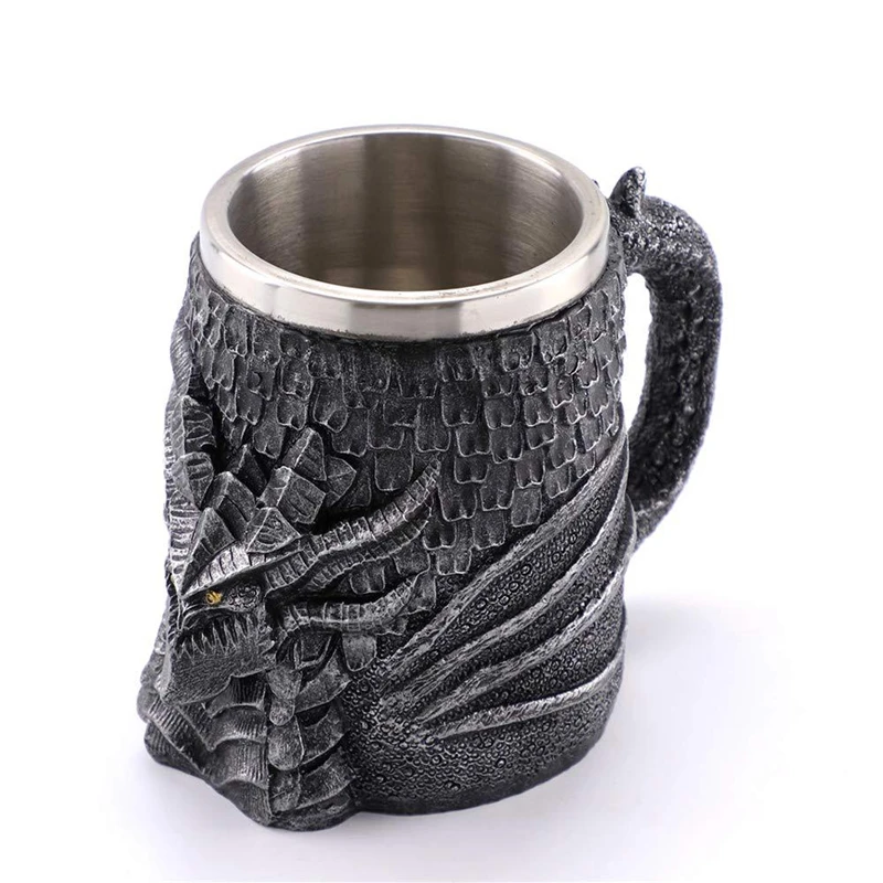 

3D Retro Creative Double Drinking Cup Resin Stainless Steel Beer Mug Coffee Cup Creative Tea Mug Pub Bar Decoration Gift