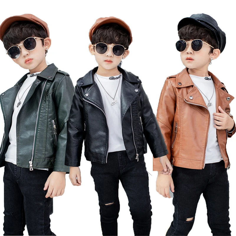 

New Handsome Korean Style Clothes for Boys Zipper Pocket Lapel PU Skin Windbreaker for The Boy Autumn Winter Boy Child Clothing