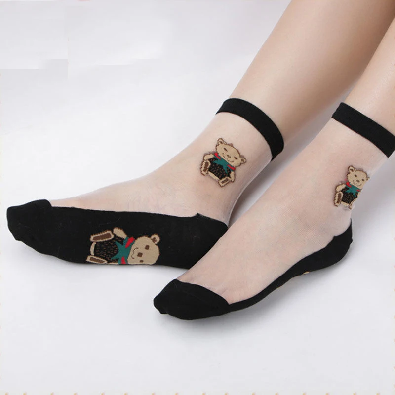 5 pairs/lot New style Quality Socks thin Soft cotton Socks Black transparent spring summer socks cotton bottom silk socks