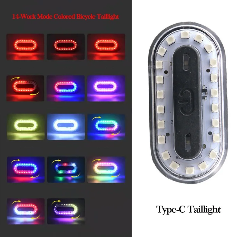Задний фонарь для велосипеда с портом USB Type-C красный синий зеленый белый цвет