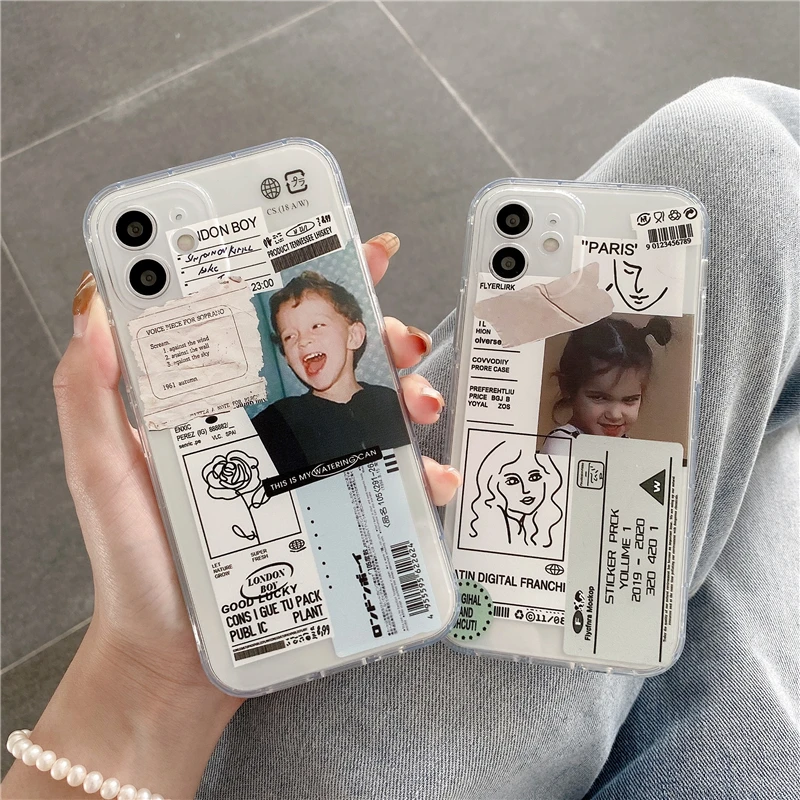 

Fashion Cute Boys Girls Barcode Label Phone Case For iPhone 13 12 11 Pro XS MAX XR X 8 7 Plus SE2 Clear Soft Silicone Back Cover