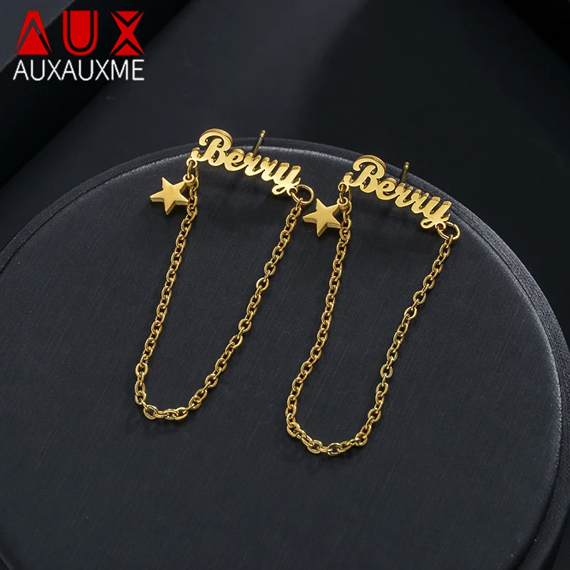 

Auxauxme 1 pair Custom Star Name Dangle Earring Stainless Steel For Women Personalized Nameplate Chain Earrings Studs Jewelry