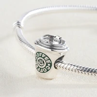 925 sterling silver enamel cartoon mini coffee pendant charm bracelet diy jewelry making for original pandora accessories