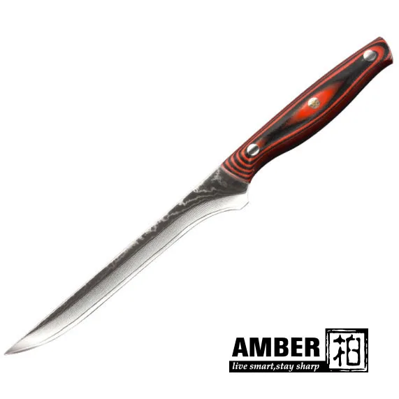 Янтарный 6 дюймов нож обвалочный 67 слой Дамасская сталь sharp нарезать мясо