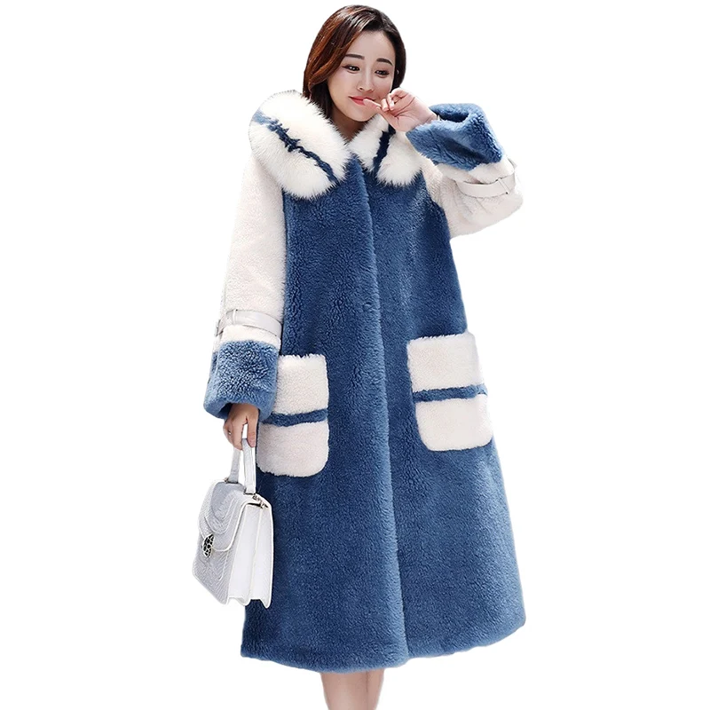 

Новинка 2019, зимнее шерстяное пальто, женское утепленное Женское шерстяное пальто с меховым воротником и капюшоном, женская элегантная Длин...