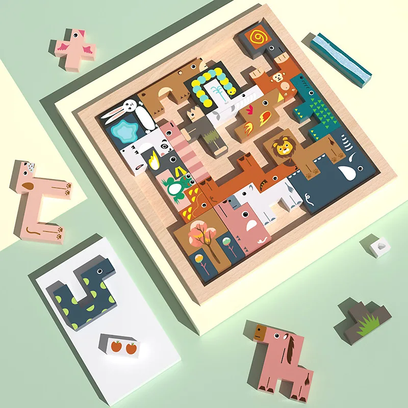 

JINLETONG 3d деревянные пазлы Детские Мультяшные животные тетрис деревянные строительные блоки головоломка детский сад развивающие игрушки