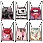 Шикарные красные губы печать женская сумка на шнурке женские Портативный сумки для хранения вещей и путешествий, для девочек-подростков, рюкзак для подарка