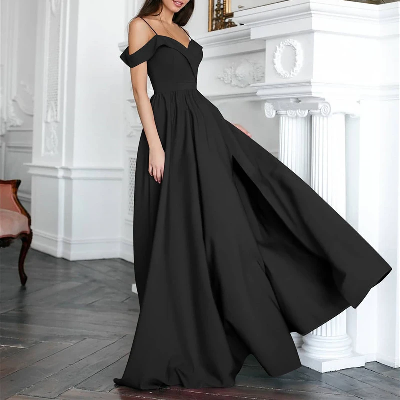 Женское вечернее платье без бретелек однотонное длинное с высоким разрезом и