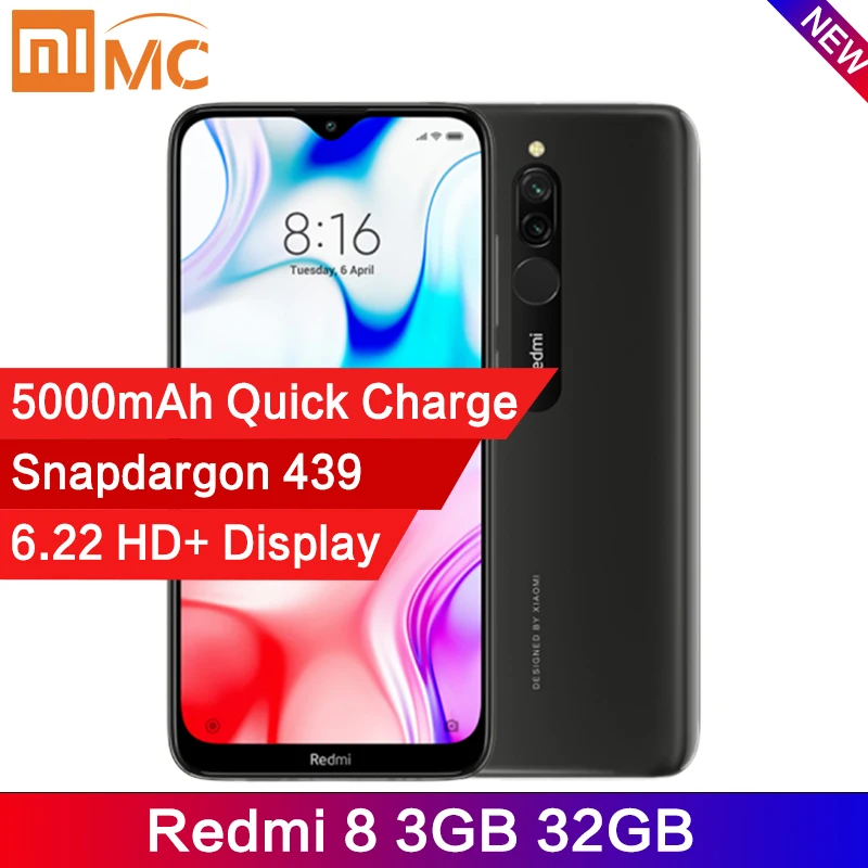 Глобальная версия Xiaomi Redmi 8 3 ГБ 32 Восьмиядерный процессор Snapdragon 439 AI камера 12 МП