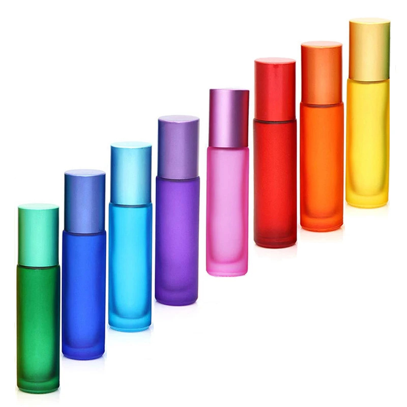1/5/10PCS 10ml Portable Frosted Glass Roller Essential Oil Perfume Bottles Mist Container Travel Refillable Rollerball Bottle