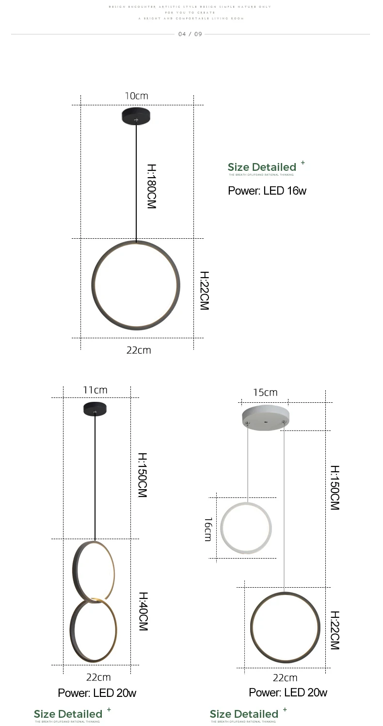 new Circle Rings Modern led chandelier for bedroom bedside dining room bar white or black color led chandeliers 90-260V