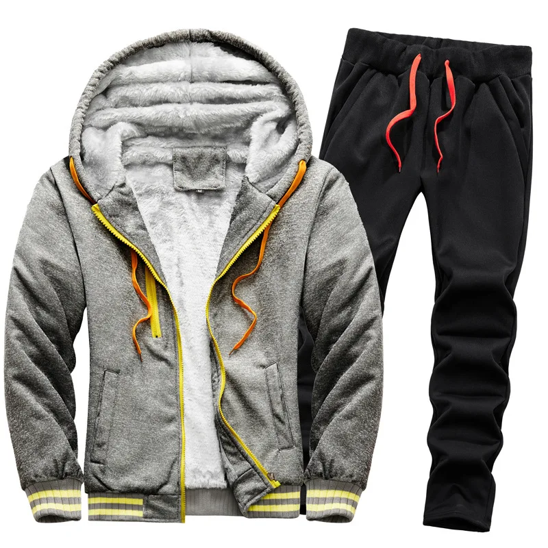 

Fleece Warm Tracksuit Winter Sweatshirt Men Set Sportswear Coats Hoodie Track Suits Thicken Fleece Hoodies Sweatpant Causal Set