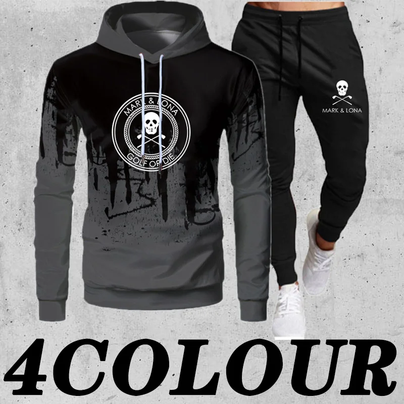 

2022 Newest Men's Autumn Winter Tie Dye Mark Skull Logo Print Fashion Men's Clothing Outdoor Leisure Hoodie Set (4 Colors) S-4xl