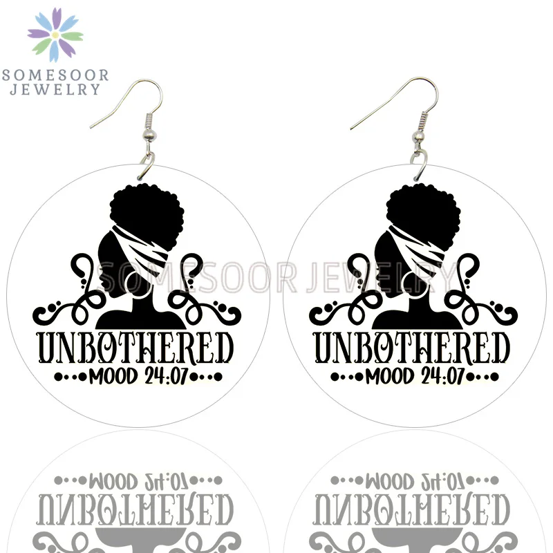 

SOMESOOR Unbothered Mood 24:7 Afro Natural Hair Wooden Drop Earrings Love Educated Black Queen Proud Loops Dangle For Women Gift