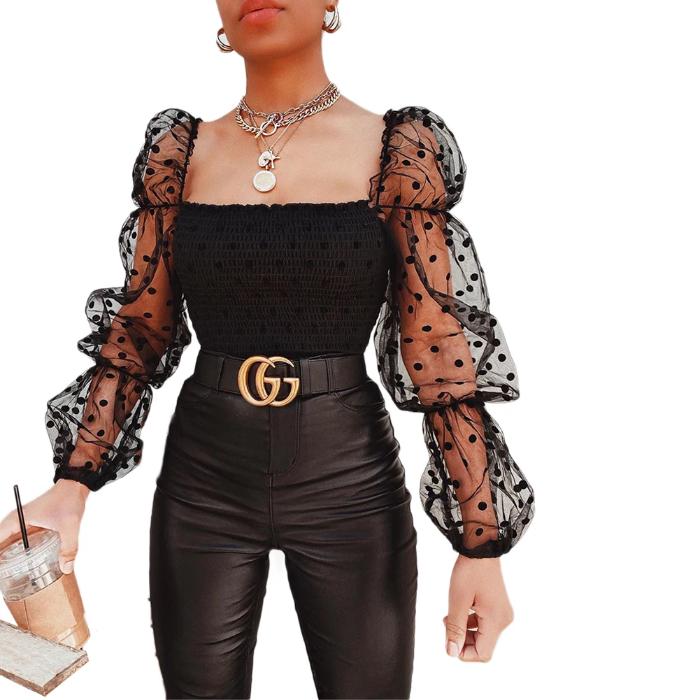 Сексуальная Женская блузка с пышными рукавами повседневный волнистый