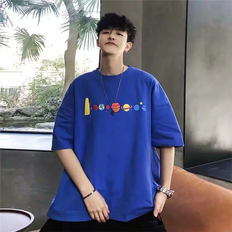 

Ins Hot Unisex harajuku shirt women shirts Men planet Embroidery Casual Knitted O-Neck tshirt white top Short sleeve crop top
