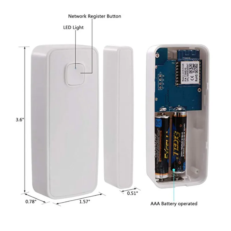 

Door/Window Detector WiFi App Notification Alerts Battery Operated Home Security Sensor tuya support alexa google home