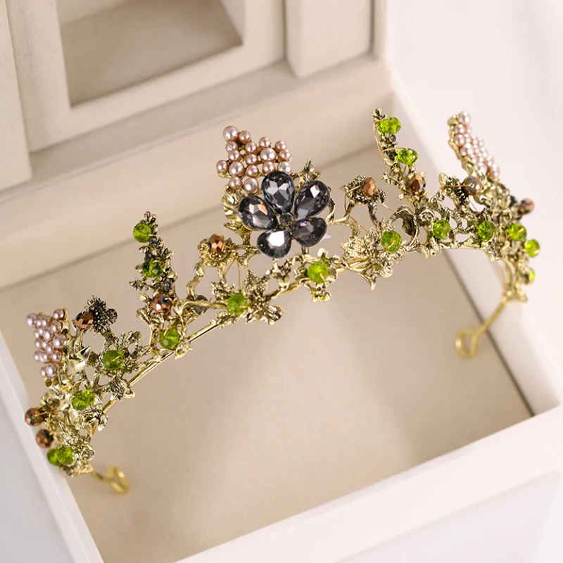 Свадебная корона с золотым жемчугом диадема и короны для невесты вечерние