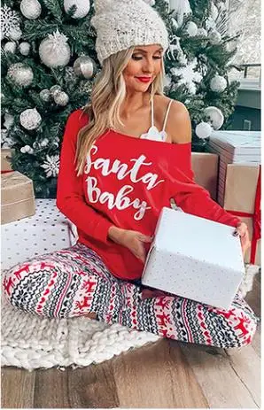 

Women's Wear European And American Alphabet Printed Leisure Home Wear Long Sleeve Women's Christmas Suit