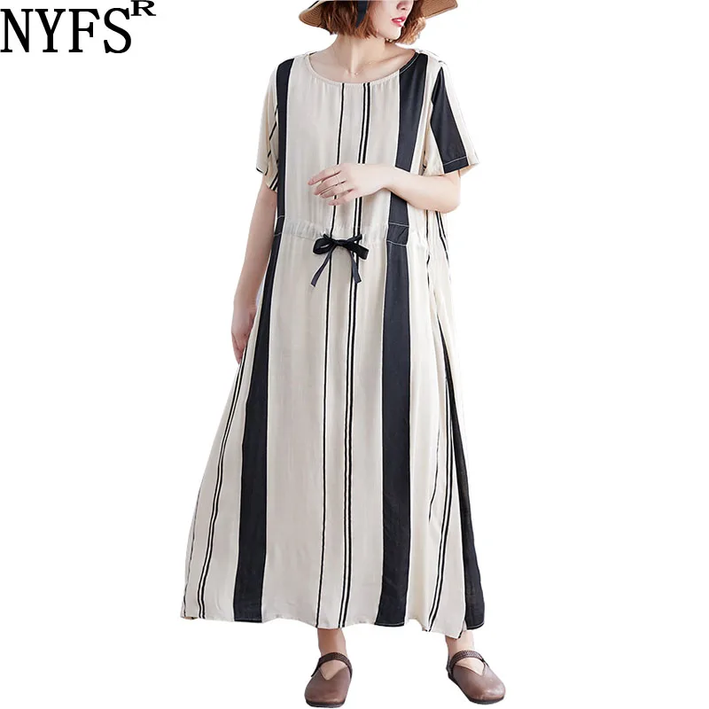 Женское свободное платье в полоску NYFS длинное винтажное большого размера для