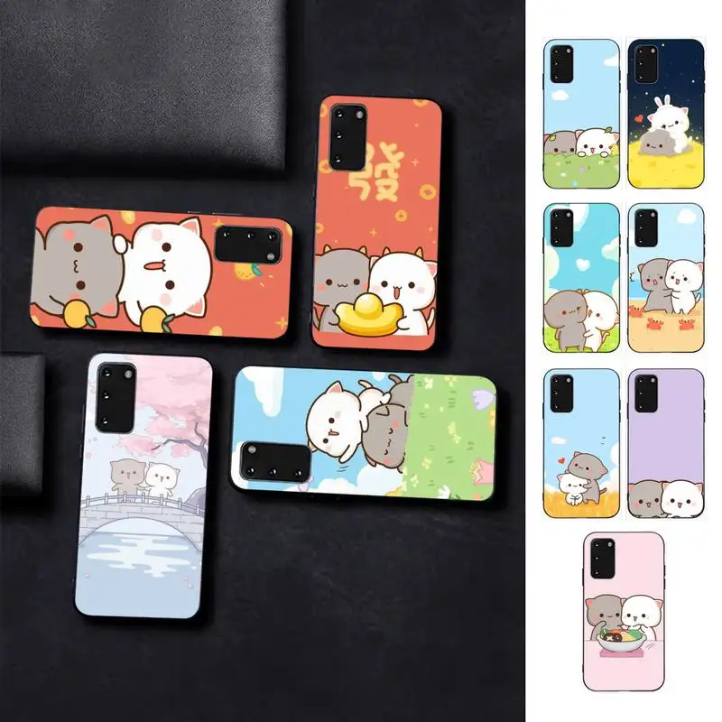 

TOPLBPCS Peach Cat Cute Cartoon Couple Phone Case for Samsung S10 21 20 9 8 plus lite S20 UlTRA 7edge