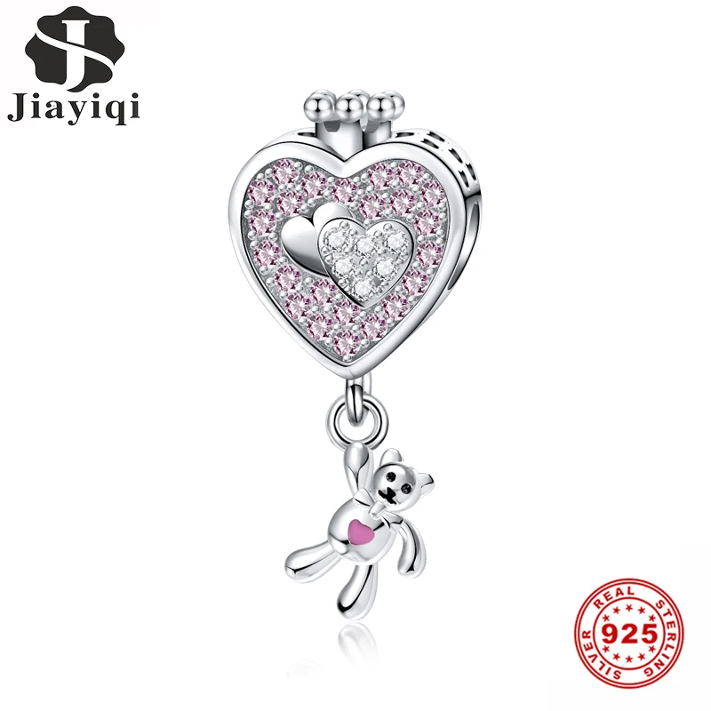 Подвески Jiayiqi Love Bear 925 пробы серебристые розовые CZ бусины подходят для Pandora