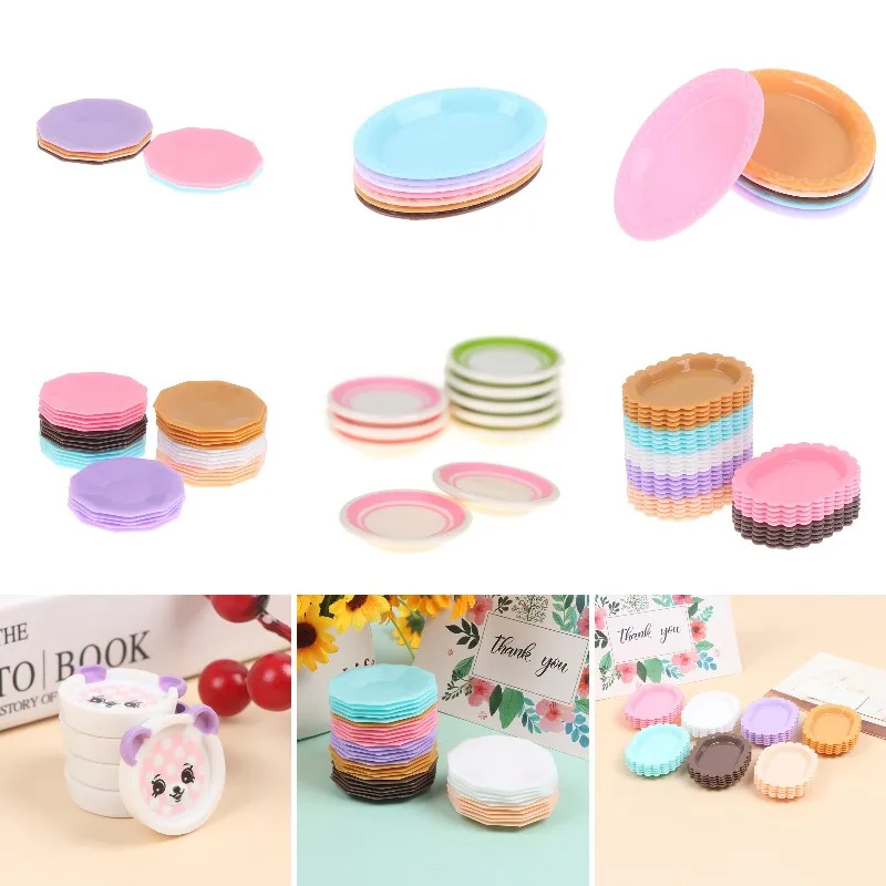 

5pcs Mini Resin Food Cake Dessert Pastry Dishes Tableware Miniature Doll House Accessories Dollhouse Trays Plates Kitchen Toys
