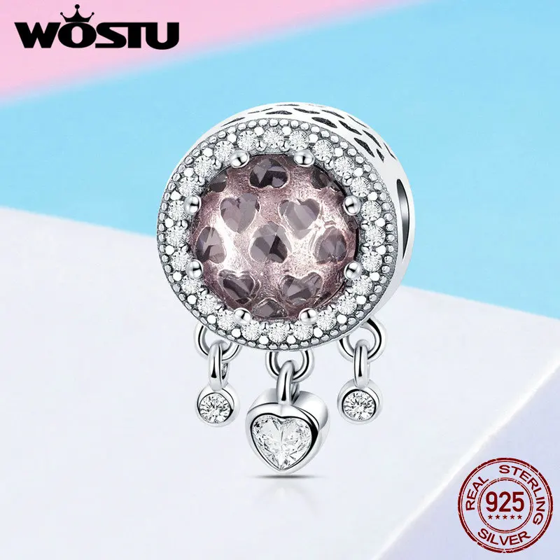 WOSTU 100% Настоящее Стерлинговое Серебро 925 пробы сверкающий Циркон Шарм Сердце