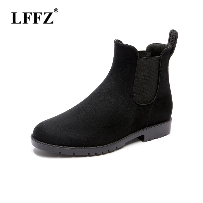 

Женские ботинки челси Lzzf, из флока, на резиновой подошве, непромокаемые, без шнуровки, для осени, 2018