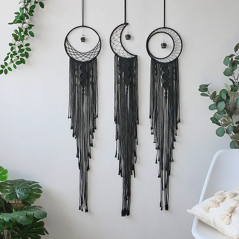 

Black Sun Moon Dream Catchers Nordic Macrame Dreamcatcher with Crystal Wall Room Home Decor Yard Garden Bedroom Decoration