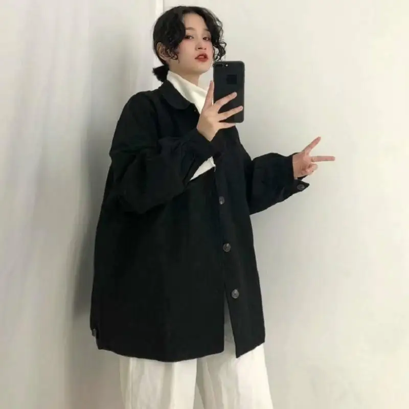 

New Fashion Women Khaki Trench Coat Streetwear Single Breasted Windbreaker Loose Fit Black Ladies Outwear With Two Pockets
