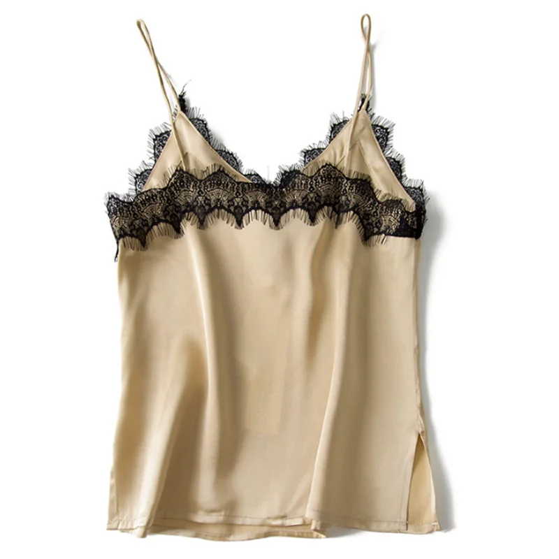 100% silk sexy shirts lace satin womens tops summer clothes for women clothing fashion ladies tanks tank top camis cute crop y2k