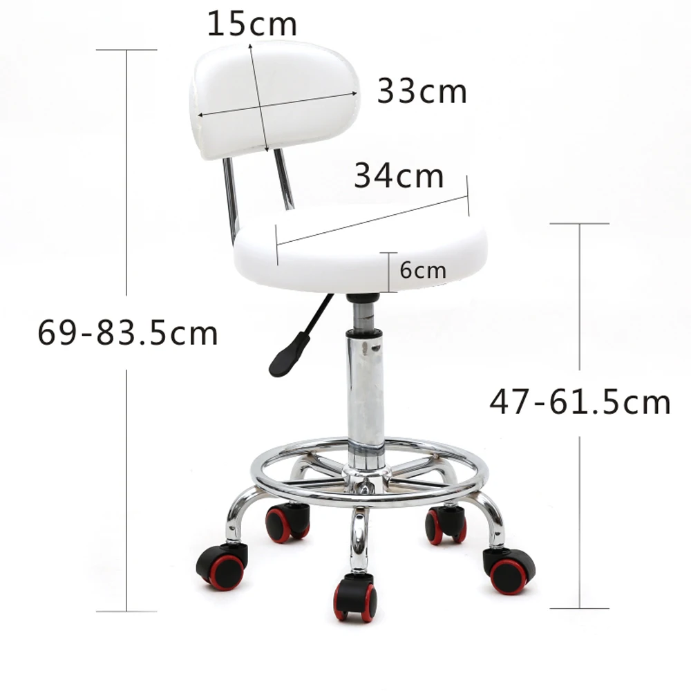 

360 Degree Rotation Round Shape Adjustable Salon Stool with Back and Line White High Quality