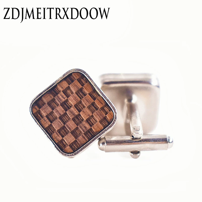 

Wooden Square GRID Luxury shirt cufflinks for mens cuff button de manchette cuff links abotoaduras Jewelry Men accessories