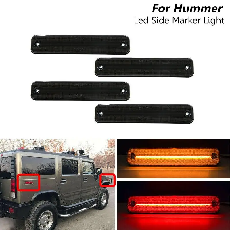 

For 2003-2009 HUMMER H2 Smoked Front Rear LED Side Marker Light Kit Amber Red 4X Front Amber LED Side Marker Lights