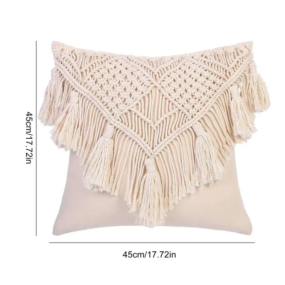 

Cushion Covers Cotton Linen Macrame Hand-woven Thread Pillow Covers Geometry Bohemia Style Pillowcase Home Decor 45x45cm