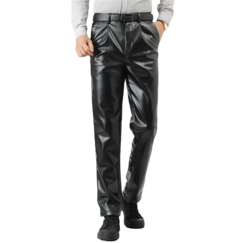Зимние теплые кожаные брюки искусственная кожа Прямые Cuero Pantalones мужские осенние