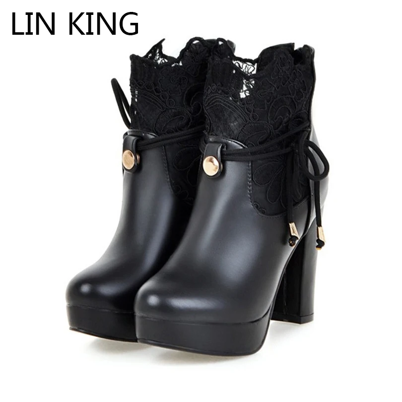 LIN KING/женские короткие ботинки Сезон весна осень Женские на платформе с молнией