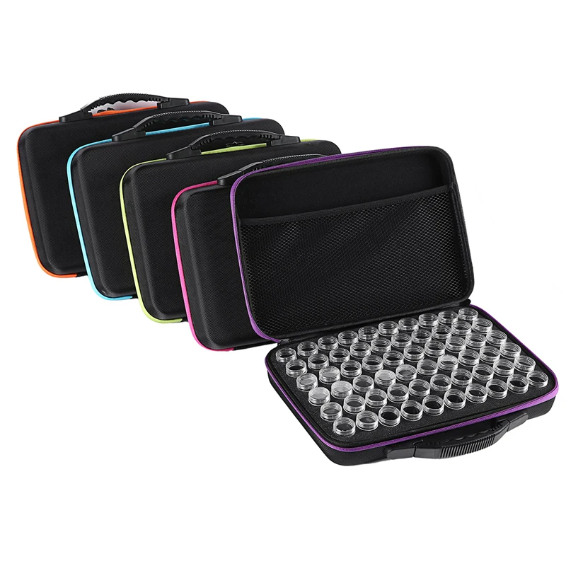 

NEW 60 Bottles Diamond Painting Box Tool Container Storage Box Carry Case Holder Hand Bag Zipper Design Shockproof Durable