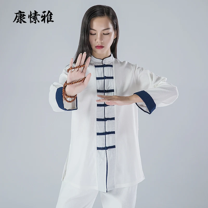 

Осенне-зимняя женская одежда для медитации тайчи, льняная Свободная рубашка для йоги + брюки, упражнения, повседневный набор боевых искусст...