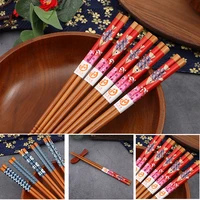 5 pairs of bamboo chopsticks household long %e2%80%8bpattern flower chopsticks family personality non slip set tableware chopsticks