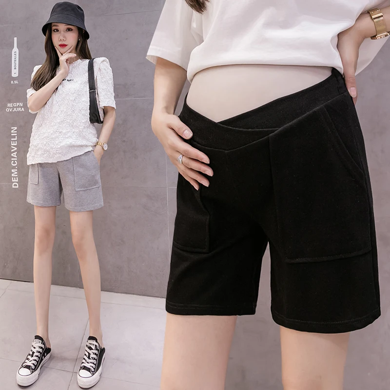 Low waist Maternity Shorts Pregnant Women Summer Thin Loose Short Pants Pregnancy Outside with Pocket Trousers Cotton Clothes