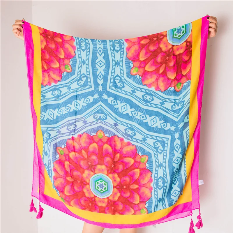 

New seaside Shawls popular Print silk Scarves 2020 lady summer Sunscreen Beach towel ethnic style winter Cotton and Linen Scarf